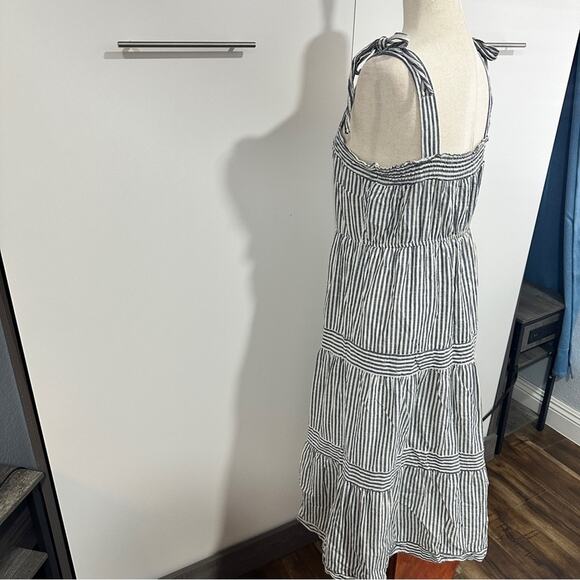 Flower & Feather Size L Midi Dress Navy Striped Tiered Preppy Beach Resort Chic - Picture 8 of 16